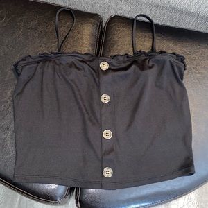 Women Black Crop Top W/ Buttons and straps